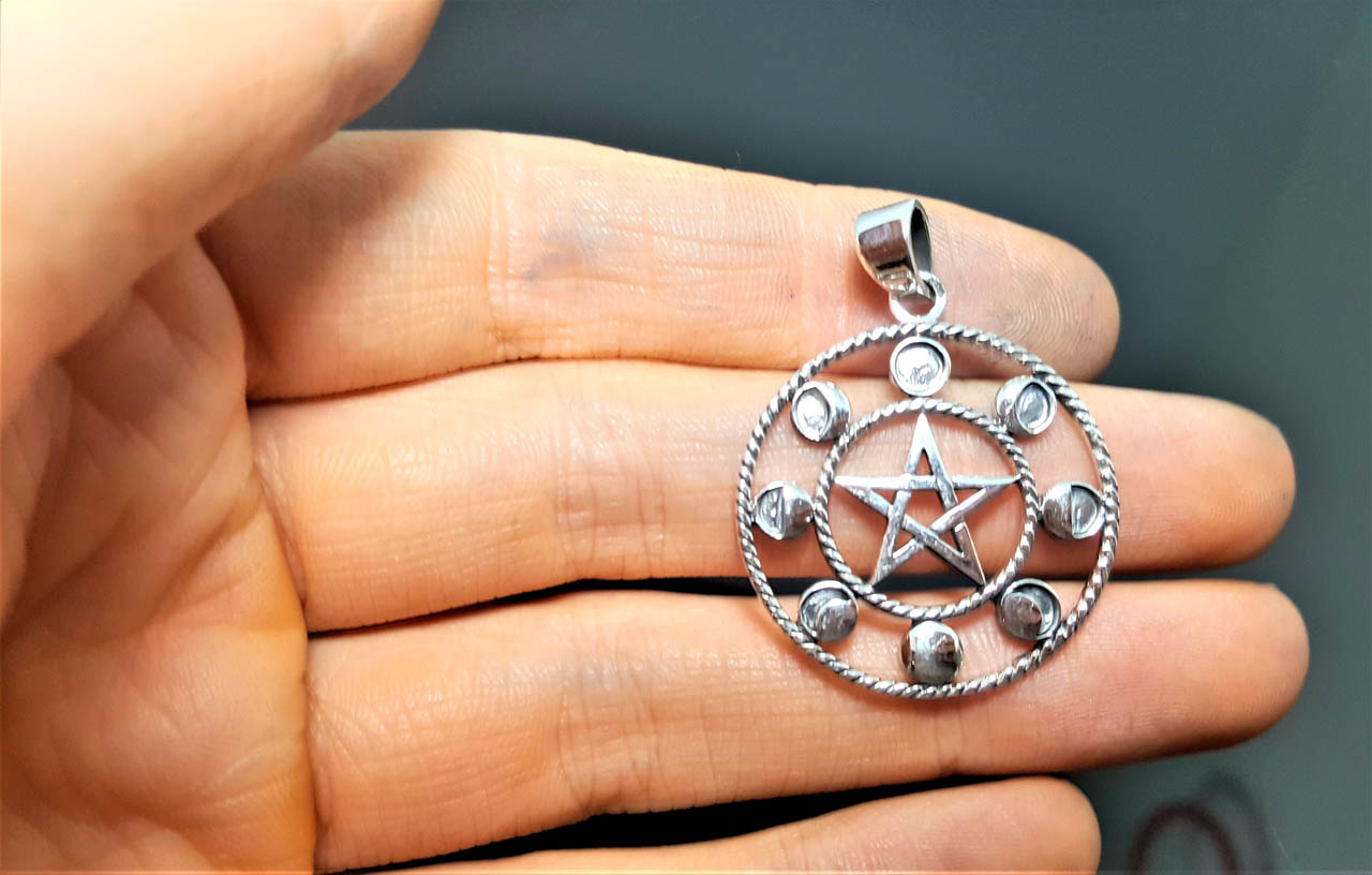 .925 Sterling Silver Pentagram  Pendant Necklace 