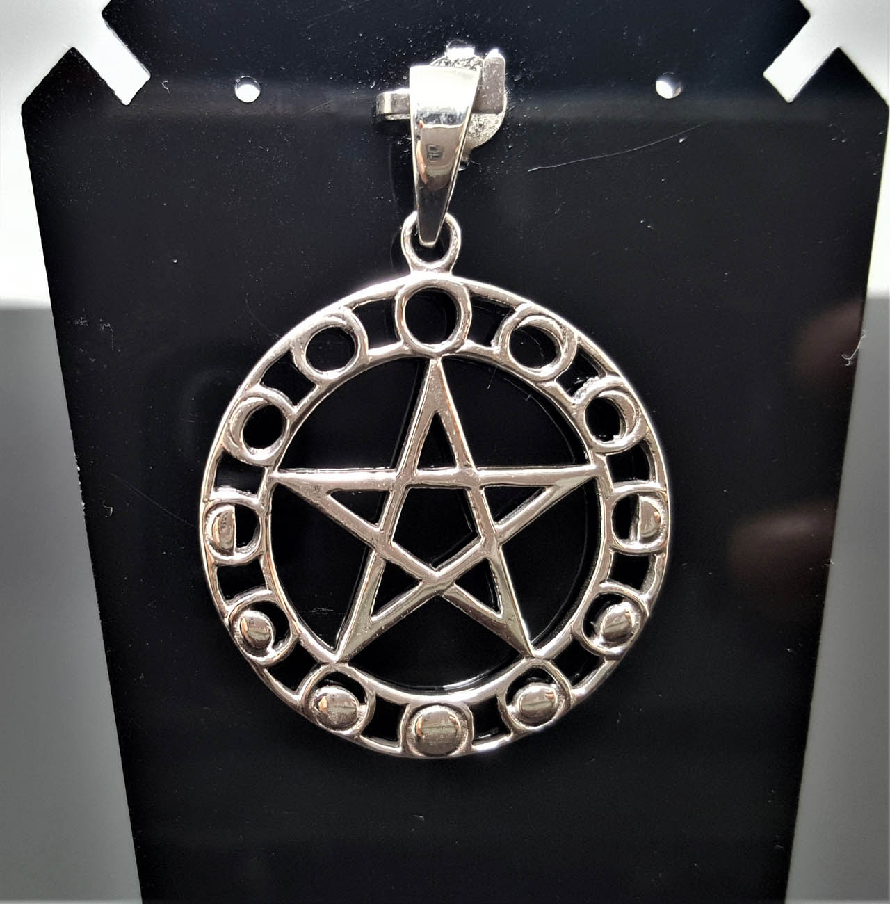 Sterling Silver Lunar Moon Phases Pentacle Pendant Pentagram Wiccan Jewelry 