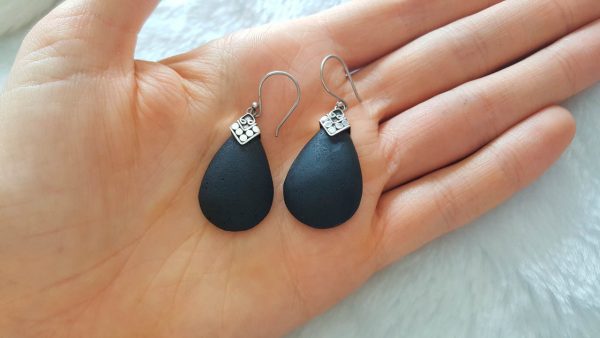 Lava Earrings Sterling Silver 925 Natural Volcanic Lava Energy Crystal Essential oil diffuser Pear Shape