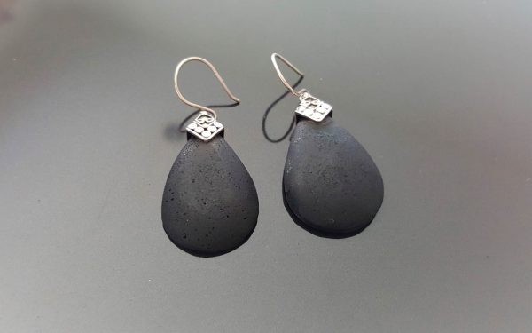 Lava Earrings Sterling Silver 925 Natural Volcanic Lava Energy Crystal Essential oil diffuser Pear Shape