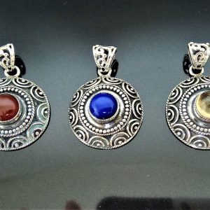 STERLING SILVER 925 Pendant Carnelian, Lapis Lazuli, Citrine Genuine Gemstones
