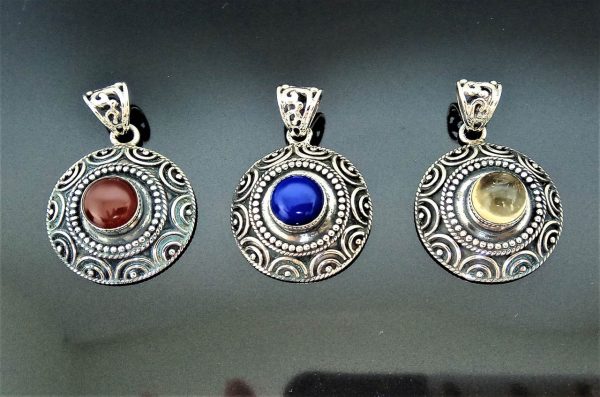 STERLING SILVER 925 Pendant Carnelian, Lapis Lazuli, Citrine Genuine Gemstones