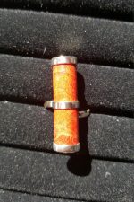 925 Sterling Silver Natural Coral Ring Size 7.5 (sizable)