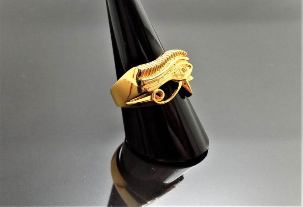 Eye of Horus 925 Sterling Silver Ring 22 k Gold Plating Ancient Egyptian Talisman Egyptian Symbol of Protection Royal Power