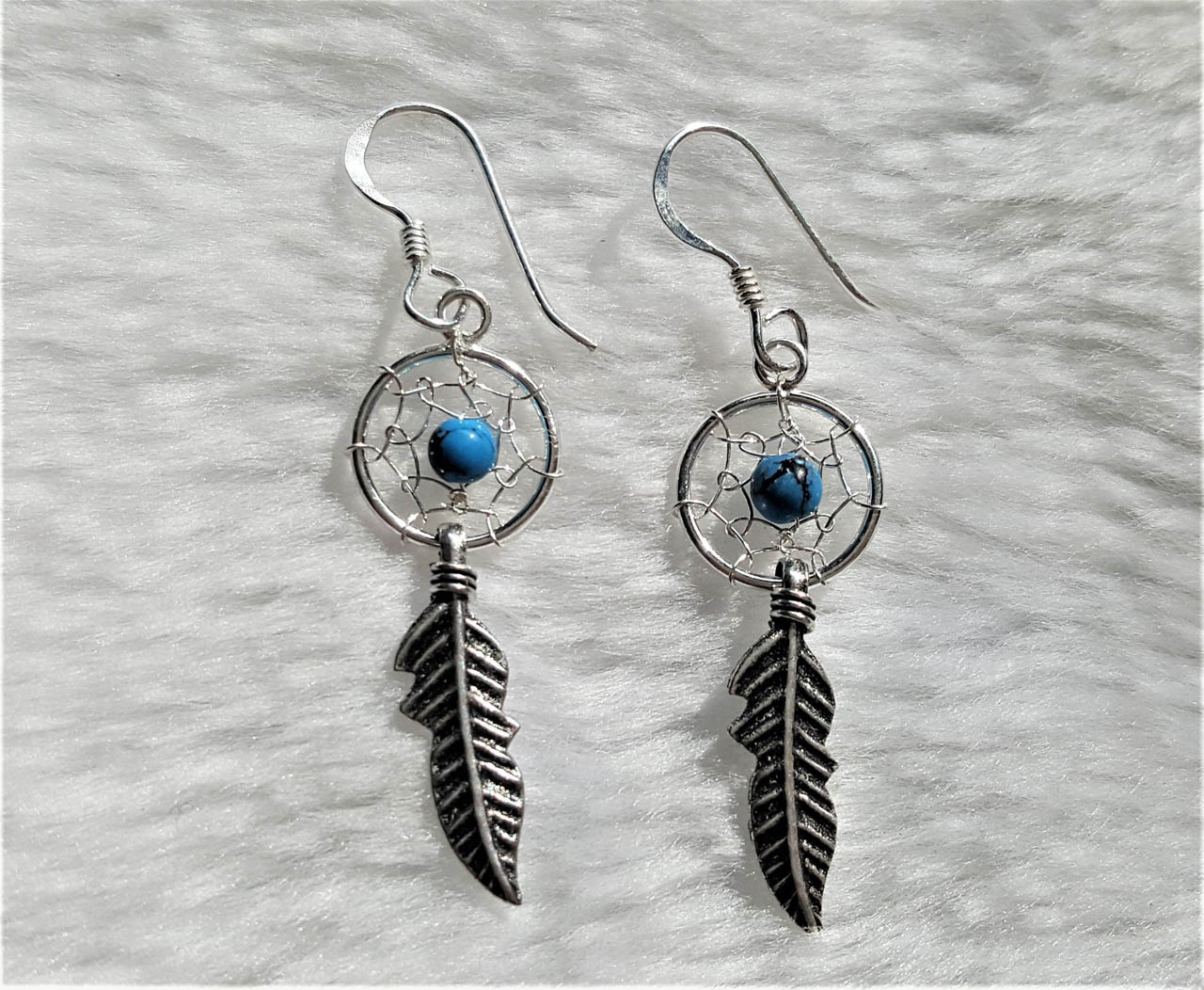 Bohemian Hollow Dream Catcher Leaf Feather Earrings For Women Indian  Jewelry Blue Natural Stone Drop Dangle Earrings