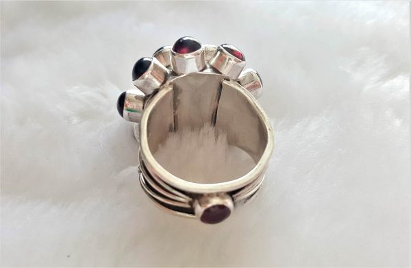 Garnet Sterling Silver Ring Genuine GARNET Cabochon Cut Gemstones NEW design Exclusive Gift Sea Mine Huge Cocktail Ring