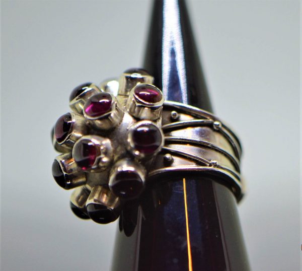 Garnet Sterling Silver Ring Genuine GARNET Cabochon Cut Gemstones NEW design Exclusive Gift Sea Mine Huge Cocktail Ring