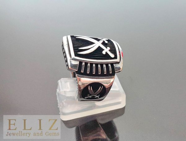 Solid Sterling Silver 925 Ring Men Two Swords Engraving Arabic Turkish Oxidized Silver Exclusive Design Size Talisman Amulet
