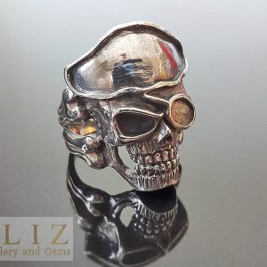 Pirate Skull 925 Sterling Silver Ring Pirate Patch Biker Rocker Goth Handmade Heavy 17 Grams