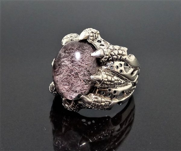 Lodolite STERLING SILVER 925 Ring Genuine Gemstone CLAW Dragons Magic Skull Biker Rock Goth