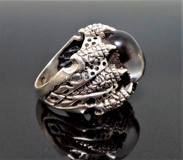 Lodolite STERLING SILVER 925 Ring Genuine Gemstone CLAW Dragons Magic Skull Biker Rock Goth