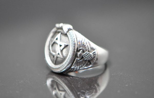 Star of David Ouroboros Ring STERLING SILVER 925 Protective Amulet Talisman Snake eating it Tail Phoenix at Sides Large Version 19 Grams