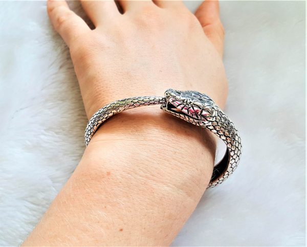 Ouroboros Bracelet STERLING SILVER 925 Snake eating Tail Ancient Egyptian Iconography Talisman Amulet Good Luck Heavy 44.6 grams
