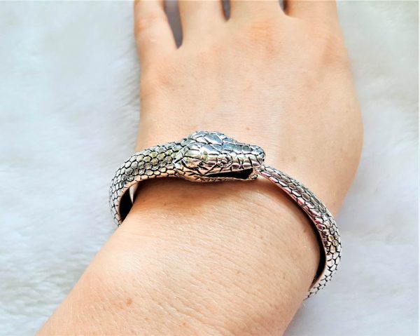 Ouroboros Bracelet STERLING SILVER 925 Snake eating Tail Ancient Egyptian Iconography Talisman Amulet Good Luck Heavy 44.6 grams