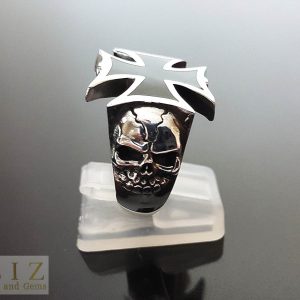 Skull Ring 925 Sterling Silver Iron Cross with Skulls Exclusive Design