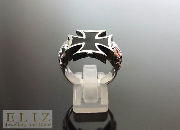 Skull Ring 925 Sterling Silver Iron Cross with Skulls Exclusive Design