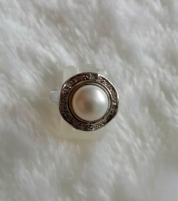 Sterling Silver 925 Natural Freshwater Pearl & Cubic Zirconia Size 7.5