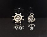 Anchor & Steering Wheel Stud Earrings STERLING SILVER 925 Sailor Talisman Protective Amulet