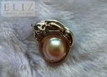 Panther Natural Mobe Pearl Sterling Silver 925 Brooch/PENDANT Garnet Eyes Gift