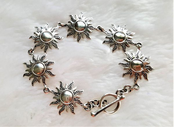 Sun Bracelet STERLING SILVER 925 Goddess Sun Sacred Symbol Talisman Amulet Gift 6.5 inches