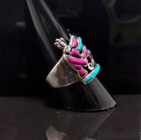 Eye of Horus 925 Sterling Silver Ring Natural Turquoise Purple Howlite Ancient Talisman Egyptian Symbol of Protection Royal Power