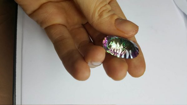 Mystic Topaz Genuine Loose Gemstones 28.9 carats Multi Color 18x25 mm OVAL Concave Cut Stone Faceted Precious EXCLUSIVE One of a kind