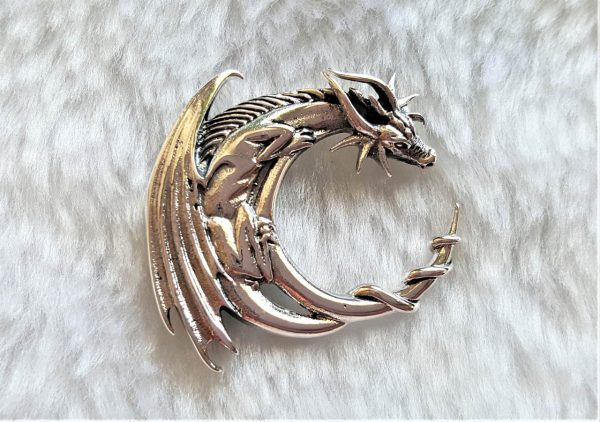 Dragon Pendant  STERLLING SILVER Moon Shape Game of Thrones Talisman medieval dragon Gothic Gift