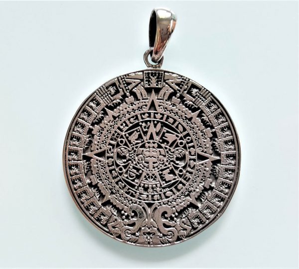 Aztec Mayan Calendar Solid Sterling Silver 925 Pendant Sun Calendar Sacred Symbol Large Size Heavy 22 grams