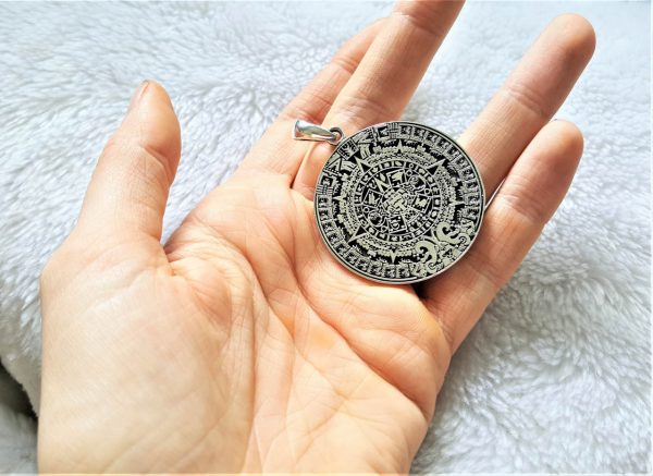 Aztec Mayan Calendar Solid Sterling Silver 925 Pendant Sun Calendar Sacred Symbol Large Size Heavy 22 grams