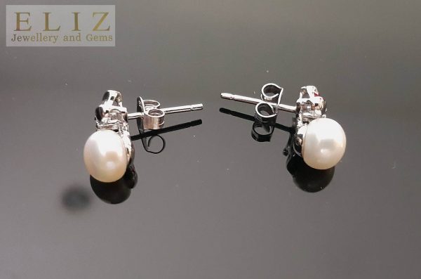 Pearl Stud Earrings 925 Sterling Silver Natural White Freshwater Cubic Zirconia Bridal Bridesmaids Gift