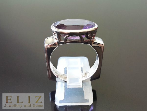 Amethyst Sterling Silver Ring Geometric Genuine African AMETHYST Handmade UNIQUE Size 9