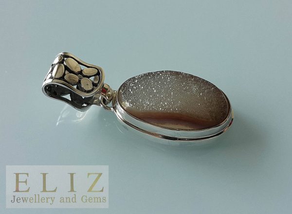 Natural Druzy Quartz Geode Sterling Silver 925 Pendant Unique Handmade design Exclusive Gift