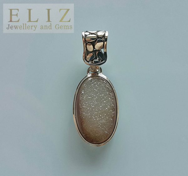 Natural Druzy Quartz Geode Sterling Silver 925 Pendant Unique Handmade design Exclusive Gift