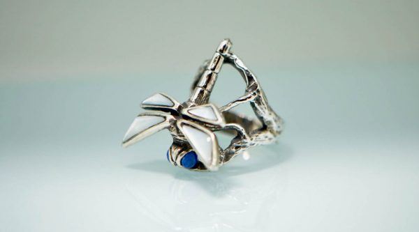 Dragonfly 925 Sterling Silver Handmade Ring With Lapis Eyes and Mother of Pearl Wings Butterlfy Ring Exclusive Gift