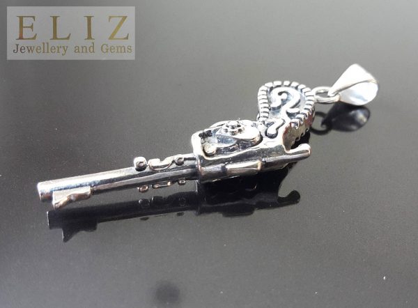 Mexican Gun 925 Sterling Silver Pendant Mexican Carved Western Six Shooter Revolver Pistol Gun Man's Gift