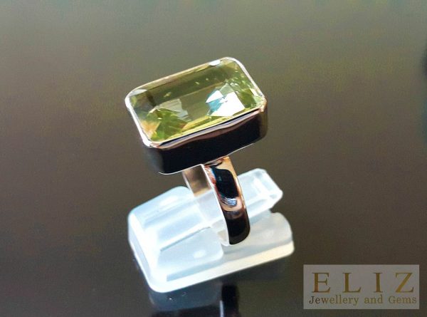 Sterling Silver 925 Genuine Brazilian Prasiolite Ring Green Amethyst Natural Gemstone Octagon Shape