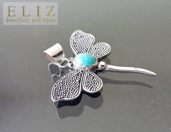 Dragonfly STERLING SILVER 925 Pendant Peridot/Garnet/Turquoise Natural Gemstones