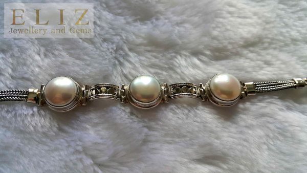 Sterling Silver 925 Natural Mobe Pearl BRACELET 8 inches adjustable