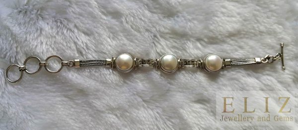 Sterling Silver 925 Natural Mobe Pearl BRACELET 8 inches adjustable