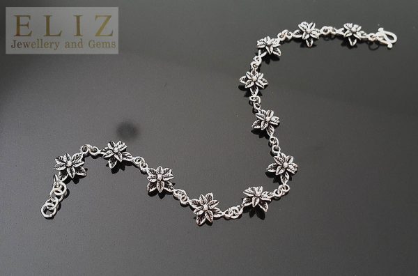 Flower Bracelet 925 Sterling Silver Handmade Pretty Wild Flowers 8 Inches Unique Gift