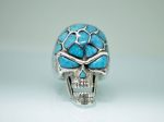 Skull 925 Sterling Silver Ring Natural Turquoise Gemstones Biker Ring Rocker Punk Goth Heavy 26 grams