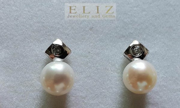 Pearl Stud Earrings 925 Sterling Silver Natural White Freshwater Pearl & Cubic Zirconia Stud Earrings Bridal Bridesmaids Gift