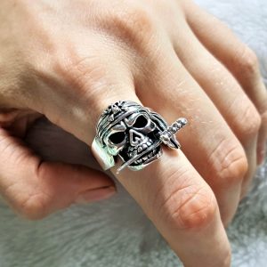 Pirate Skull 925 Sterling Silver Ring Pirate with Knife Exclusive Design Biker rocker goth Heavy 18 Grams