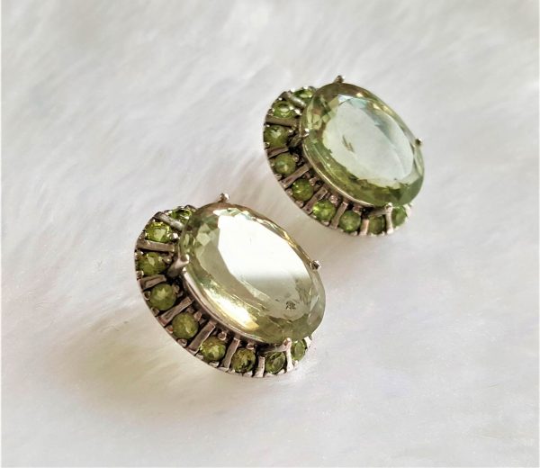 STERLING SILVER 925 Earrings Genuine Brazilian Prasiolite & Precious Peridot Natural Gemstone Green Amethyst
