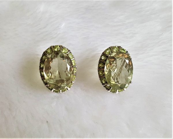 STERLING SILVER 925 Earrings Genuine Brazilian Prasiolite & Precious Peridot Natural Gemstone Green Amethyst