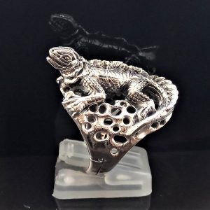 STERLING SILVER 925 Iguana Lizard Ring Handmade Excluisve Design Adjustable Size