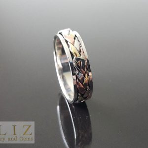 Spinner 925 STERLING SILVER Ring Unique Design with mild Copper and Brass Accents Meditation Antistress Fidget