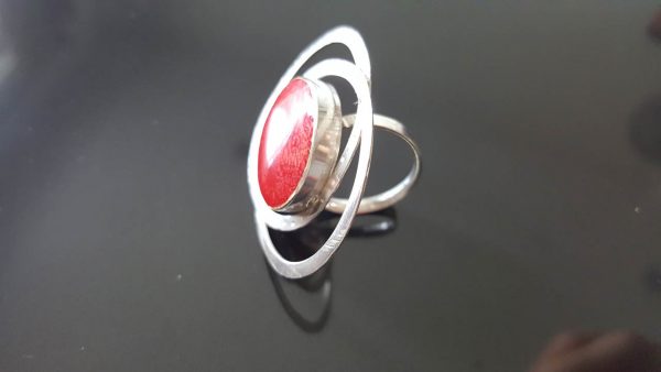 Natural Red Coral Sterling Silver 925 Ring Adjustable Size
