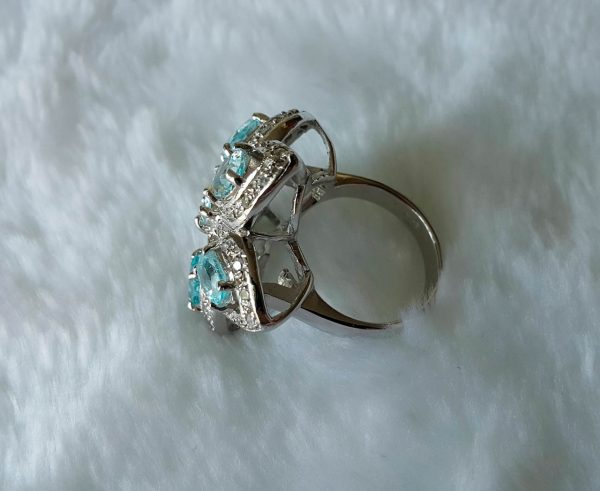 Sterling Silver 925 Flower Ring with Genuine Blue Topaz Size 8