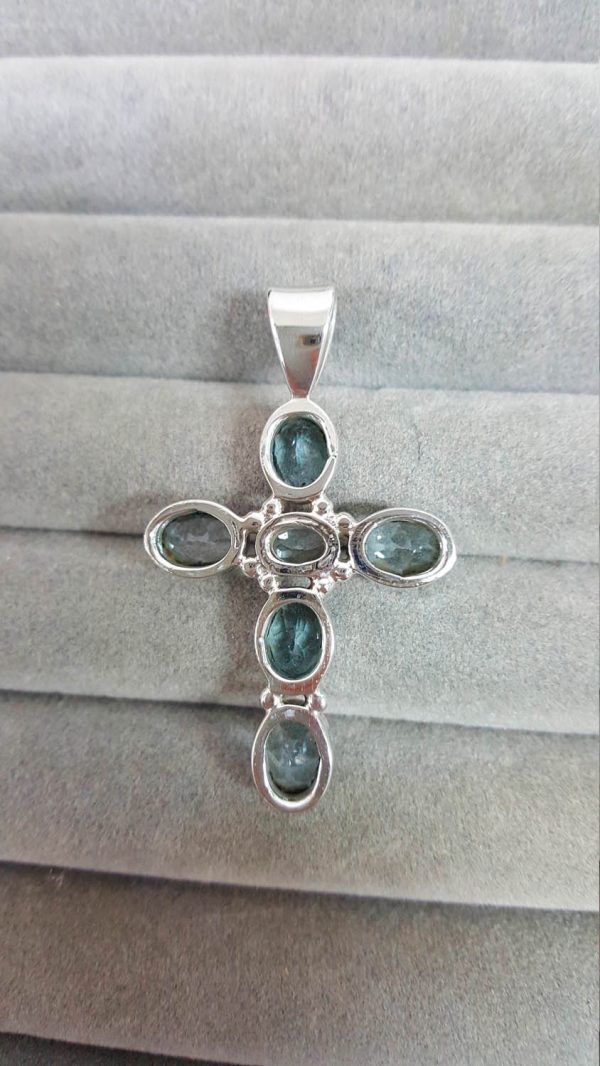 Cross 925 STERLING SILVER Pendant Genuine Blue Topaz Exclusive Gift